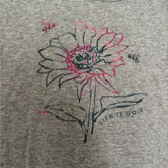 Life Is Good Heather Gray Boxy Tank Top with Floral Design - Picture 2 of 4